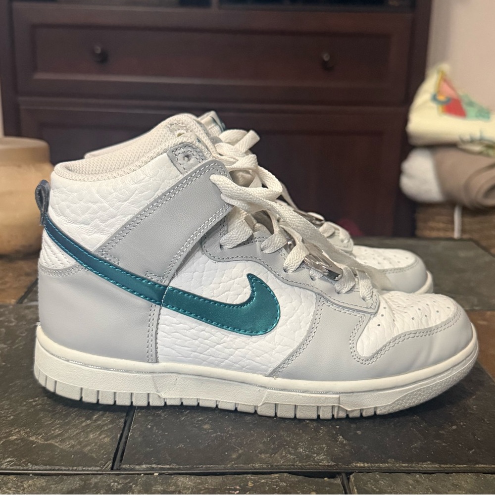 Nike Dunk High w/ Metallic Turquoise Swoosh